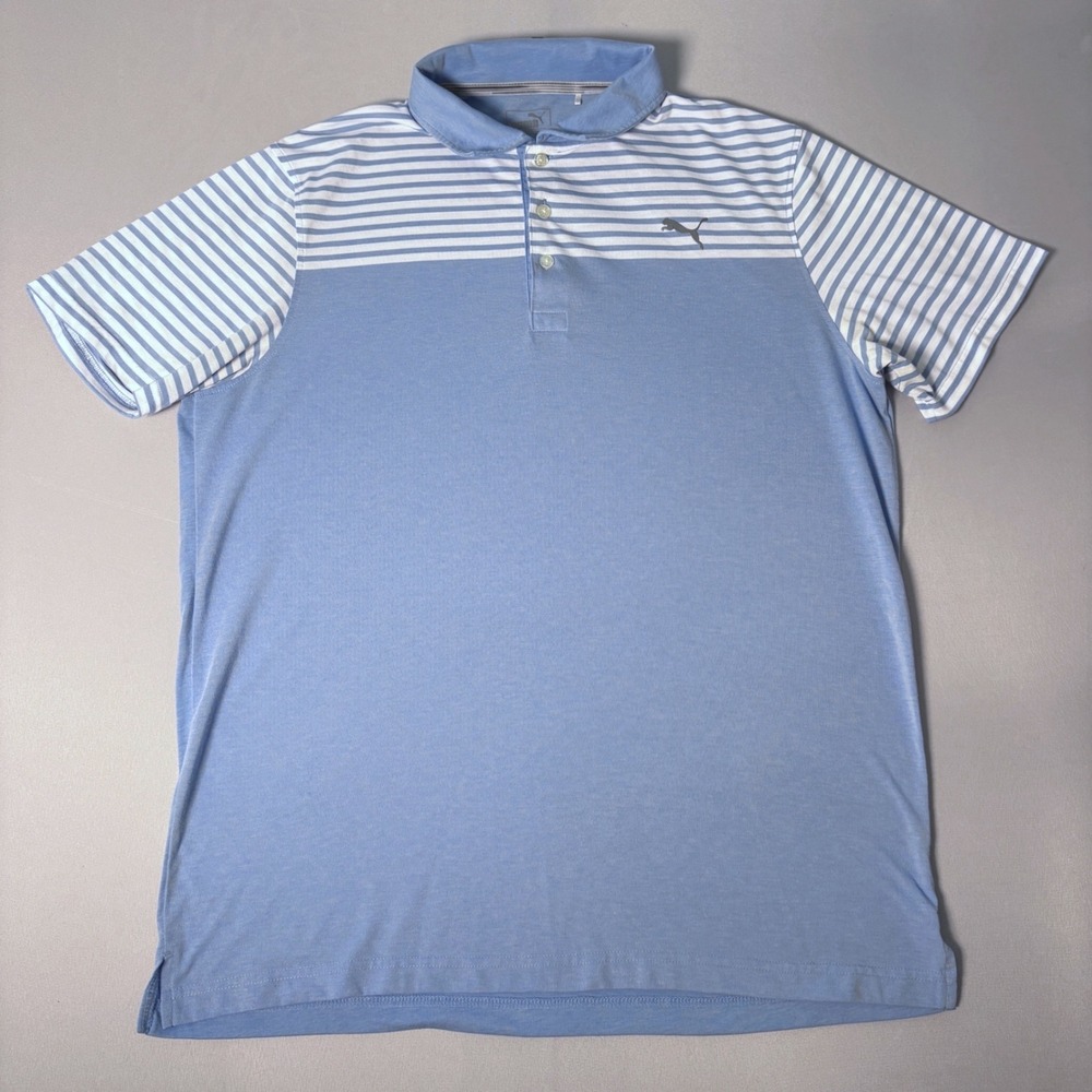 Puma Golf Mens Dry Cell Striped Polo Shirt Light Blue Size Large 574610